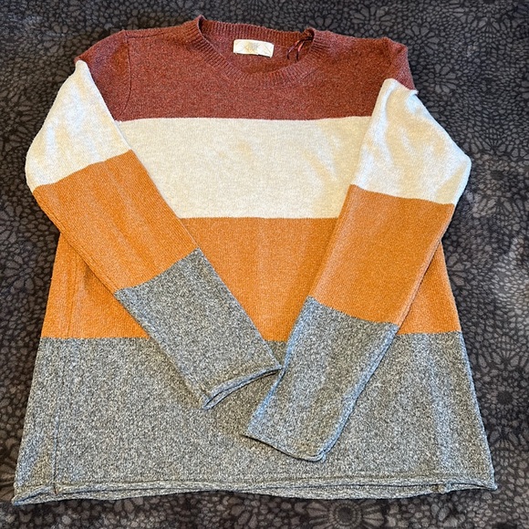 Pinque Burnt Orange, Cream, Gray Gina Crew Neck Sweater Women’s Large - Picture 1 of 7